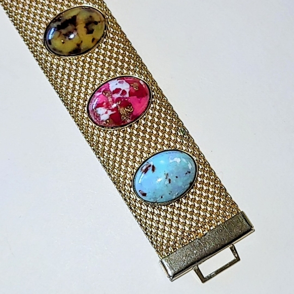 SARAH COVENTRY "SONNET" MULTI-COLOR STONE MESH BRACELET MCM VINTAGE - Picture 4 of 10